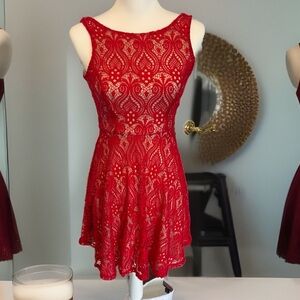 Fit & Flare Red Lace Dress size XXS SIZE 0